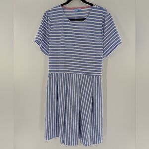 Draper James RSVP Striped Fit & Flare Dress Plus Size Nautical Blue White XXL